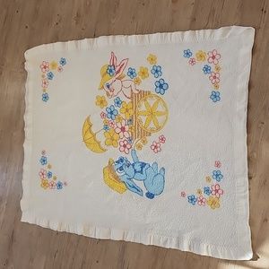 Vintage Esmond Bunny‎ Baby Blanket Satin Trim